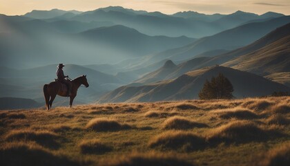 Cowboy on horseback with mountain background digital oil painting

 - obrazy, fototapety, plakaty