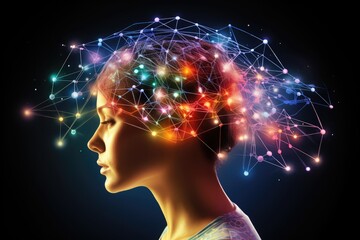 Obraz premium Neuronal network creativity, head surgery neurological infections. Dopaminergic pathways skill development. Neurites propagate action potentials, neuronal plasticity mechanisms facial features.