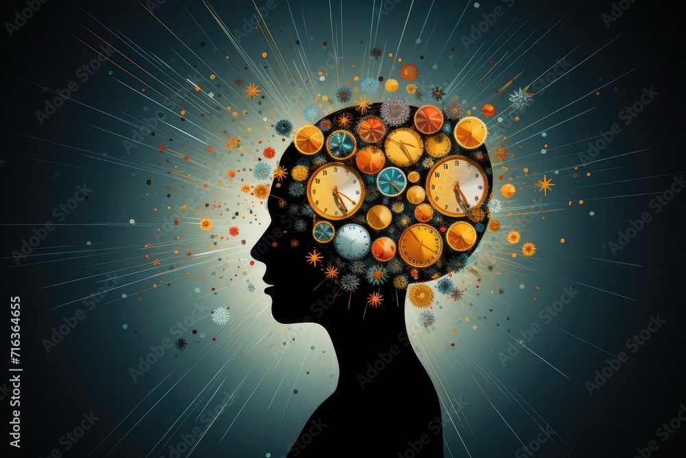 Poster colorful brain explosion creativity and neural connections. receptor specificity insight aging proce