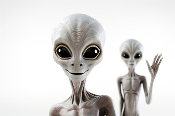 Extraterrestrial life concept., friendly aliens waving greeting
