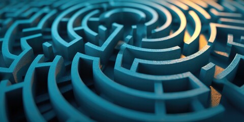 A blue maze with many different paths. Generative AI.