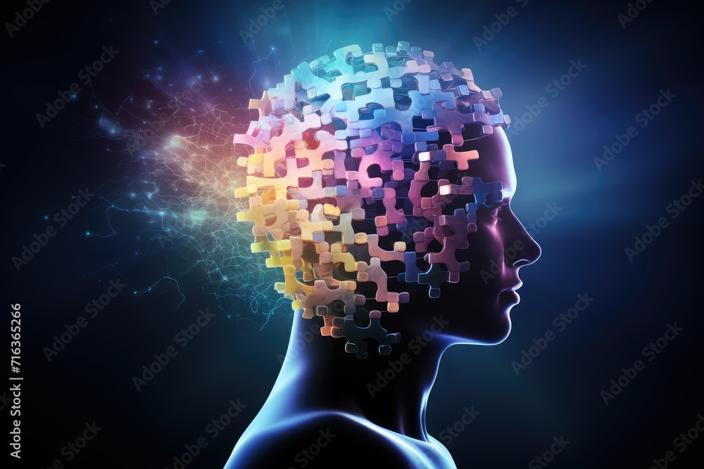 Poster colorful brain explosion creativity and neural connections. receptor specificity insight aging proce