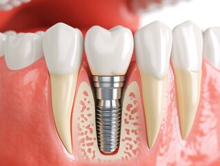 A dental implant with a tooth and dental implant. Generative AI.
