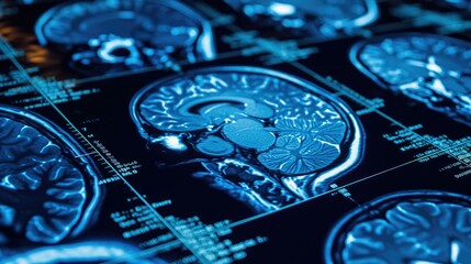 Mri brain scan image with blue background. Generative AI. - obrazy, fototapety, plakaty