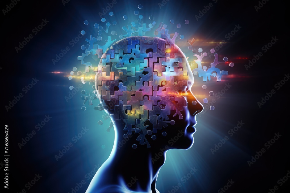 Poster colorful brain explosion creativity and neural connections. receptor specificity insight aging proce
