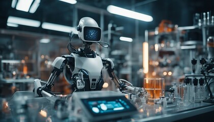 Fototapeta premium Futuristic laboratory with advanced robotics and complex scientific equipment