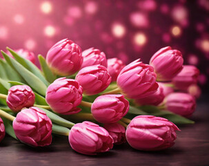 Fototapeta premium Pink tulips on bokeh background