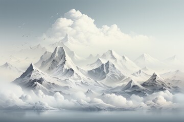 Towering Snow-covered Peaks, on an isolated Silver background, Generative AI