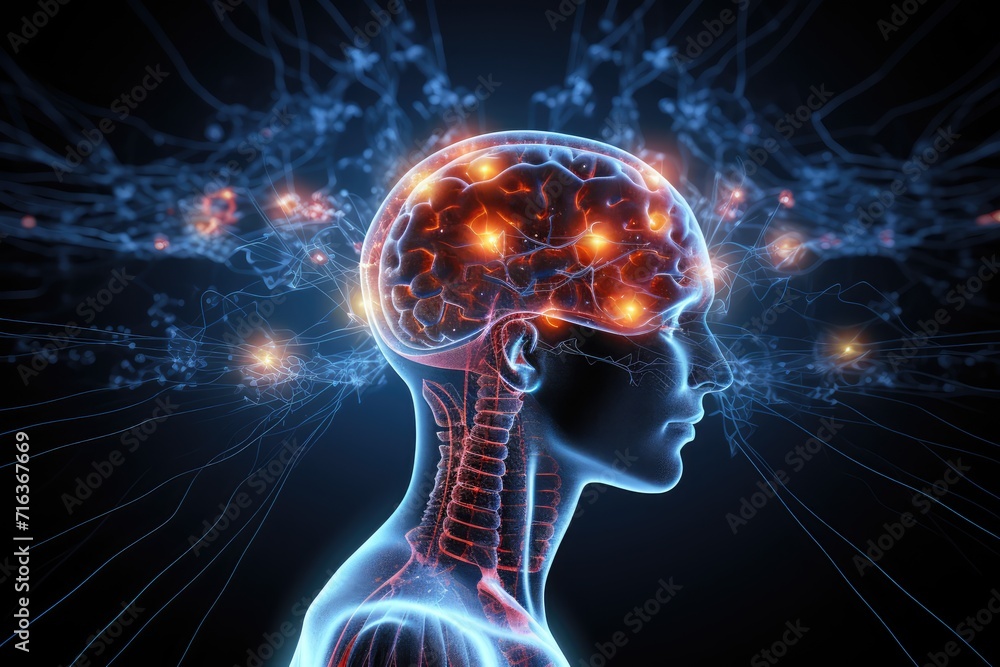 Poster neuron and neuronal connections colorful mindset. learning dynamics synaptic cleft, fostering cognit