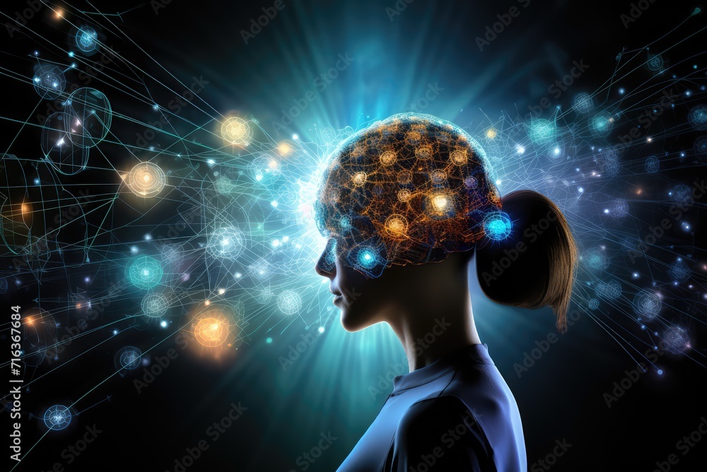 Poster neuron and neuronal connections colorful mindset. learning dynamics synaptic cleft, fostering cognit