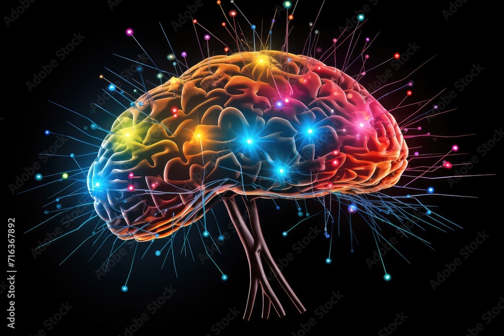 Poster neuron and neuronal connections colorful mindset. learning dynamics synaptic cleft, fostering cognit