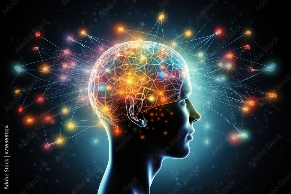 Poster neuron and neuronal connections colorful mindset. learning dynamics synaptic cleft, fostering cognit