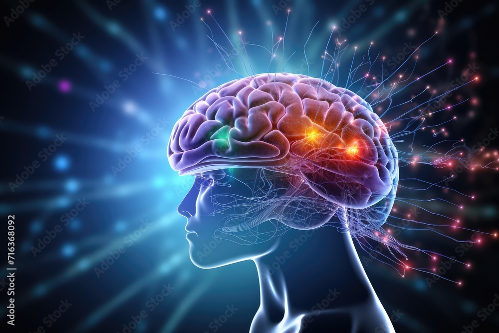 Poster neuron and neuronal connections colorful mindset. learning dynamics synaptic cleft, fostering cognit