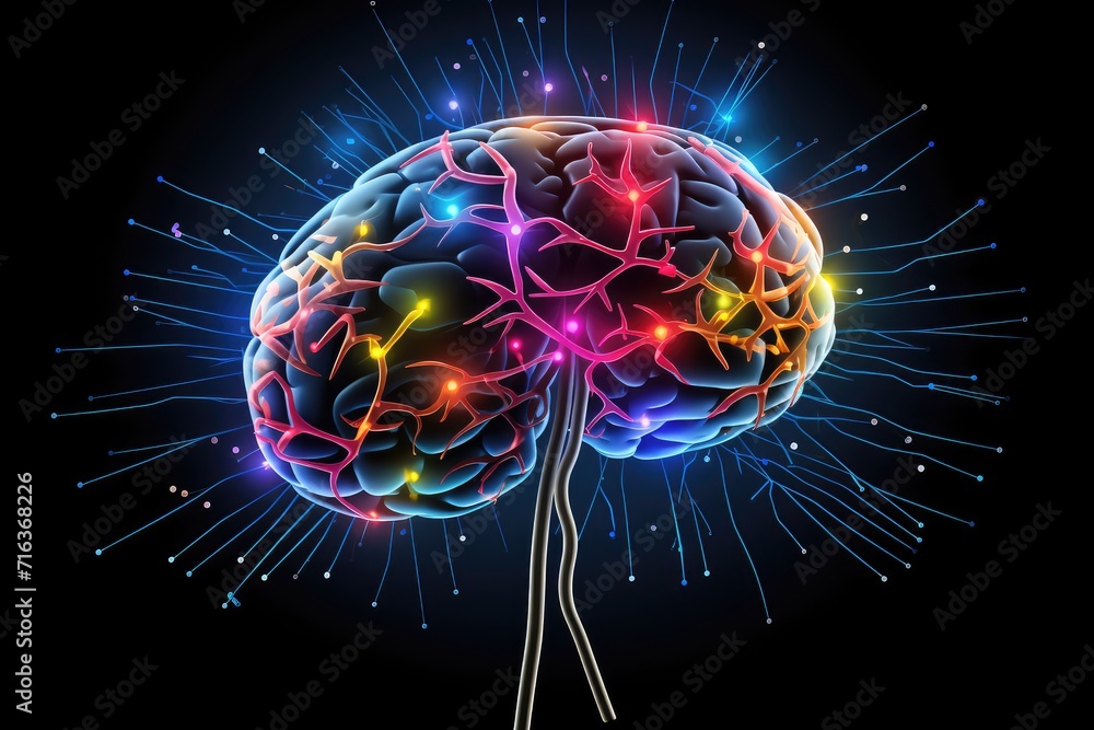 Poster neuron and neuronal connections colorful mindset. learning dynamics synaptic cleft, fostering cognit