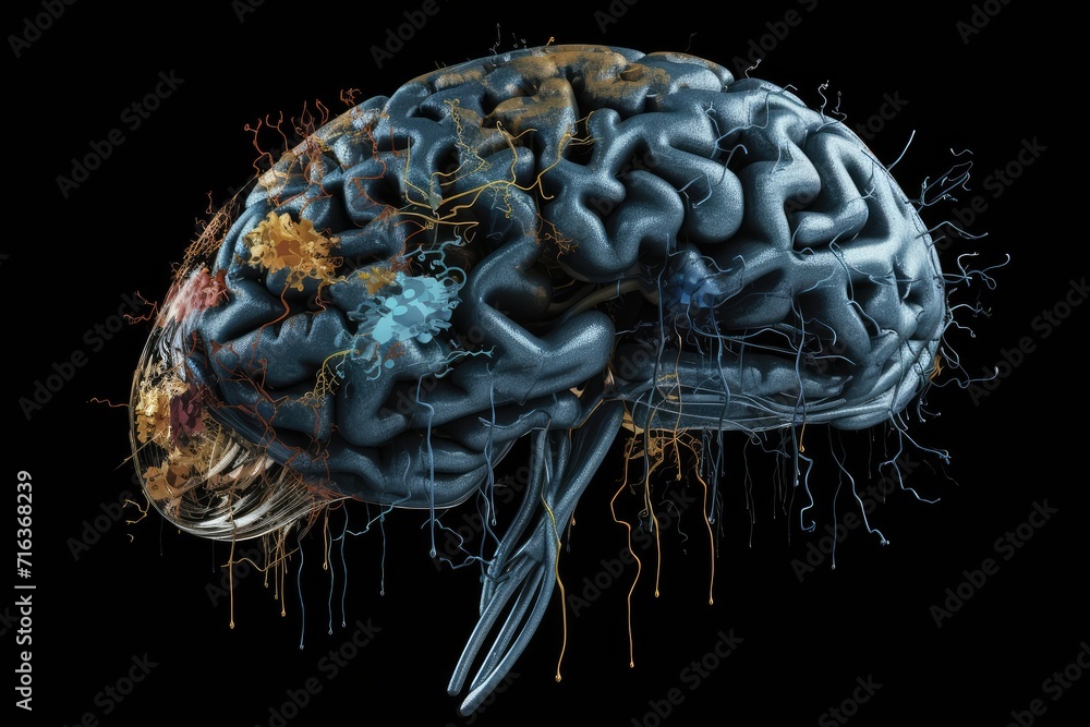 Poster neuron and neuronal connections colorful mindset. learning dynamics synaptic cleft, fostering cognit
