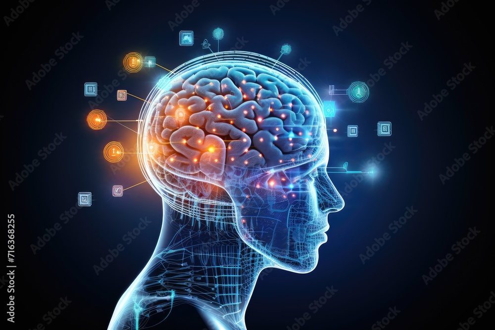 Poster neuron and neuronal connections colorful mindset. learning dynamics synaptic cleft, fostering cognit