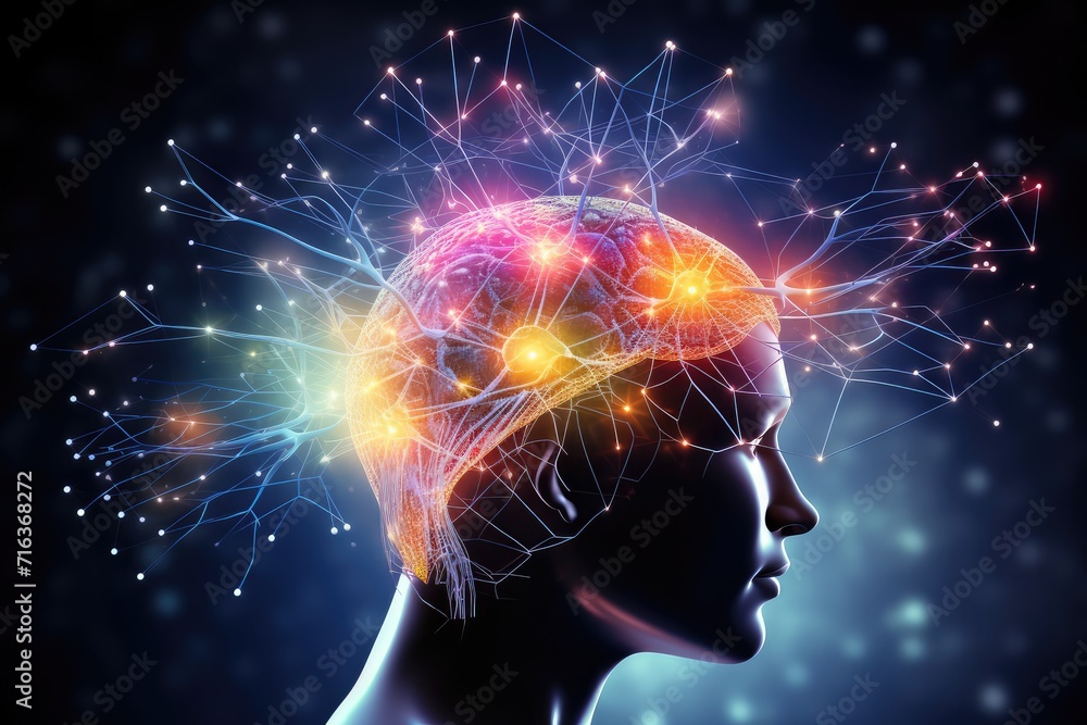 Poster neuron and neuronal connections colorful mindset. learning dynamics synaptic cleft, fostering cognit