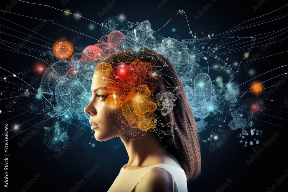 Poster neuron and neuronal connections colorful mindset. learning dynamics synaptic cleft, fostering cognit