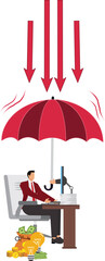 Protection, Umbrella, Red, Research, Vector, A Helping Hand, Businessman
