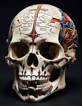 anatomy of human skull in black background