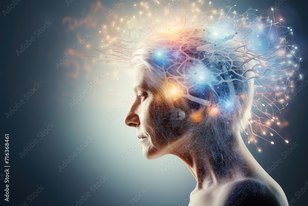 Poster neuron and neuronal connections colorful mindset. learning dynamics synaptic cleft, fostering cognit