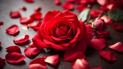 close up of red rose flower and petals background AI generated 