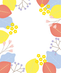 シンプルな花と葉っぱの背景イラスト素材 ベクター 白背景 春夏 フレーム