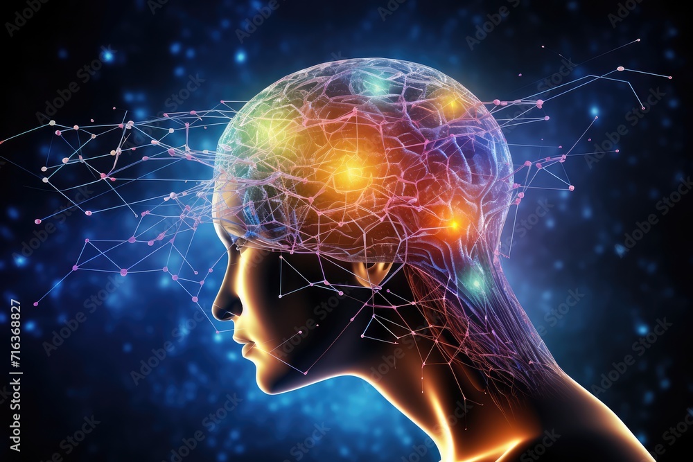 Poster neuron and neuronal connections colorful mindset. learning dynamics synaptic cleft, fostering cognit