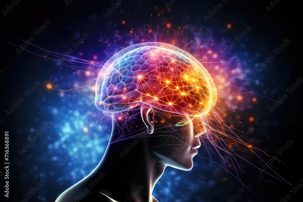 Poster neuron and neuronal connections colorful mindset. learning dynamics synaptic cleft, fostering cognit