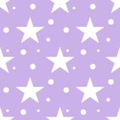 Obraz premium seamless pattern with stars and polka dots on purple background 
