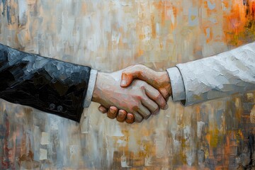 Business handshake in bright office. Business partnership meeting. Picture businessmans handshake. Successful businessmen handshaking after good deal. Horizontal, blurred background. Ai generated