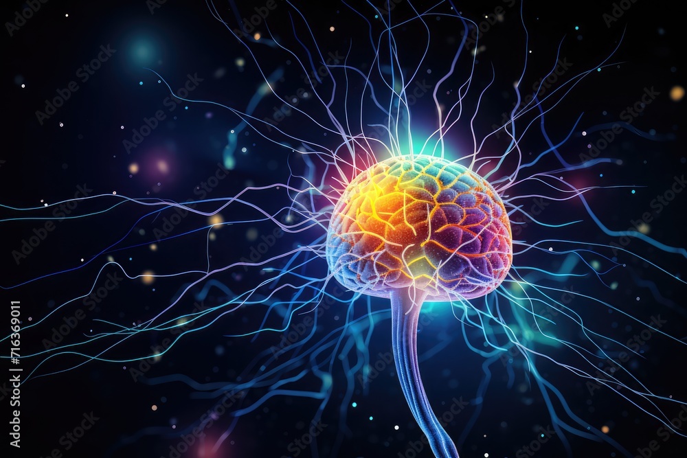 Poster brain puzzle jigsaw: training for mind fitness. energy flows through synapses, enhancing skill and n