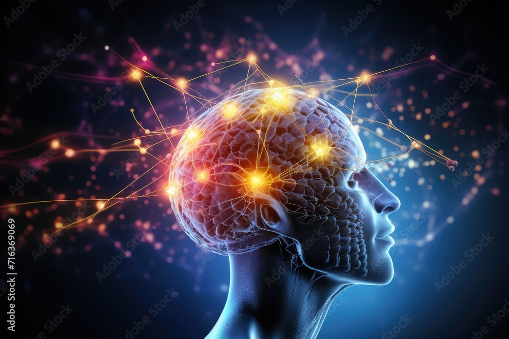 Poster brain puzzle jigsaw: training for mind fitness. energy flows through synapses, enhancing skill and n