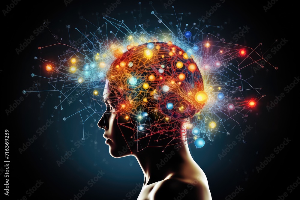 Poster brain puzzle jigsaw: training for mind fitness. energy flows through synapses, enhancing skill and n