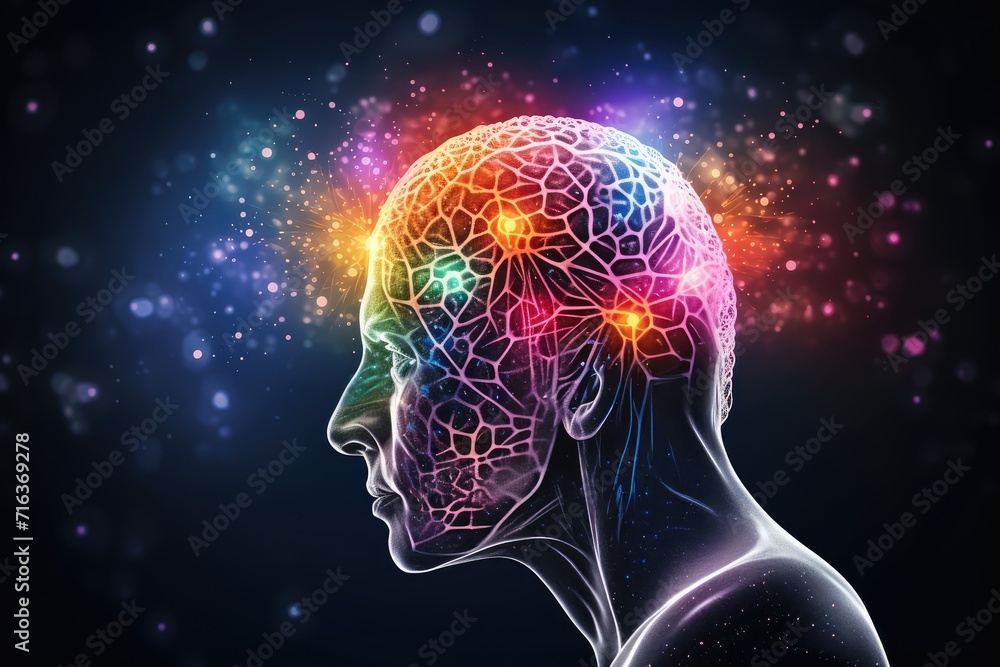 Poster brain puzzle jigsaw: training for mind fitness. energy flows through synapses, enhancing skill and n