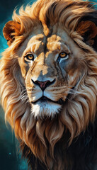 Fototapeta premium Fantasy Illustration of a wild animal lion. Digital art style wallpaper background.