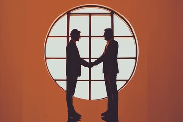 Two professionals engage in a handshake against a cityscape backdrop, symbolizing successful corporate negotiations. Ai generated