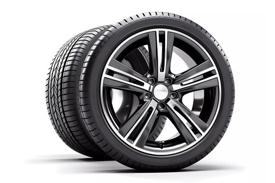 Car wheel tire on white background. Generative ai design art.