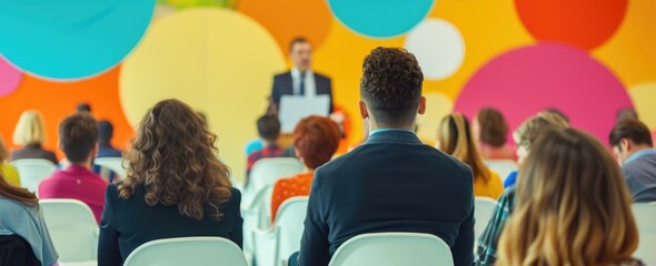 Speaker at Business Conference and Presentation. A speaker presents at a conference to an attentive audience, exemplifying leadership and knowledge exchange. AI generated