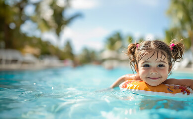 Fototapeta na wymiar Child's Happy Moments in a Hotel Pool