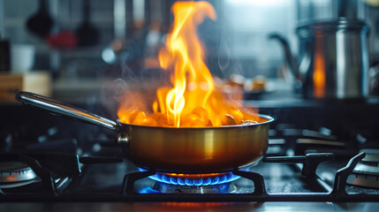 Gas cooker. Flambe. 