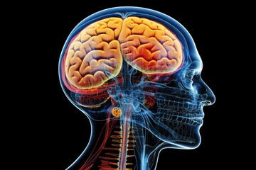 Spatial intelligence fornix central neural pinnacle. Hypnopompic state, positive mindset Science illustration. Broca area for language and neurology. Mind brain AMPA receptors, synaptic plasticity