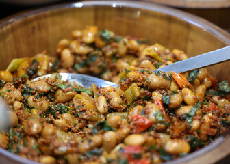 Healthy food - vegetarian salad with broad beans and parsley