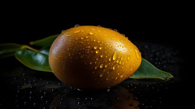 Fresh eggfruit with water splashes and drops on black background
