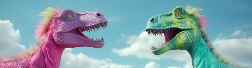 friendly cartoon dragon and dinosaur characters enjoying playtime, creating a happy atmosphere of childhood camaraderie.