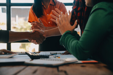 Meeting and greeting concept, Two confident Business handshake and business people after discussing...