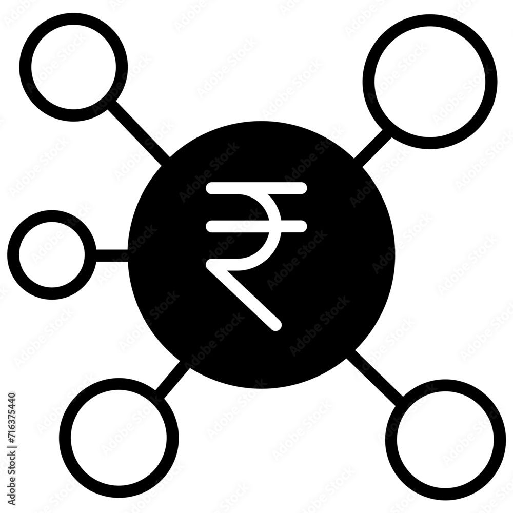 Sticker rupees connection solid glyph icon