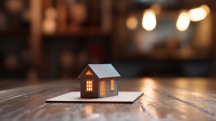 miniature house on a wood table