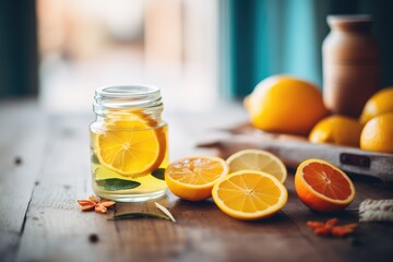 citrus oil with sliced lemon and orange