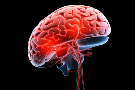Red mind axon pain, a trigger for brain distress. A red dot signifies pain point, reflecting broken cell. Primary Headache, Migraine, Cephalalgia, interconnectedness of brain, Head pain perception